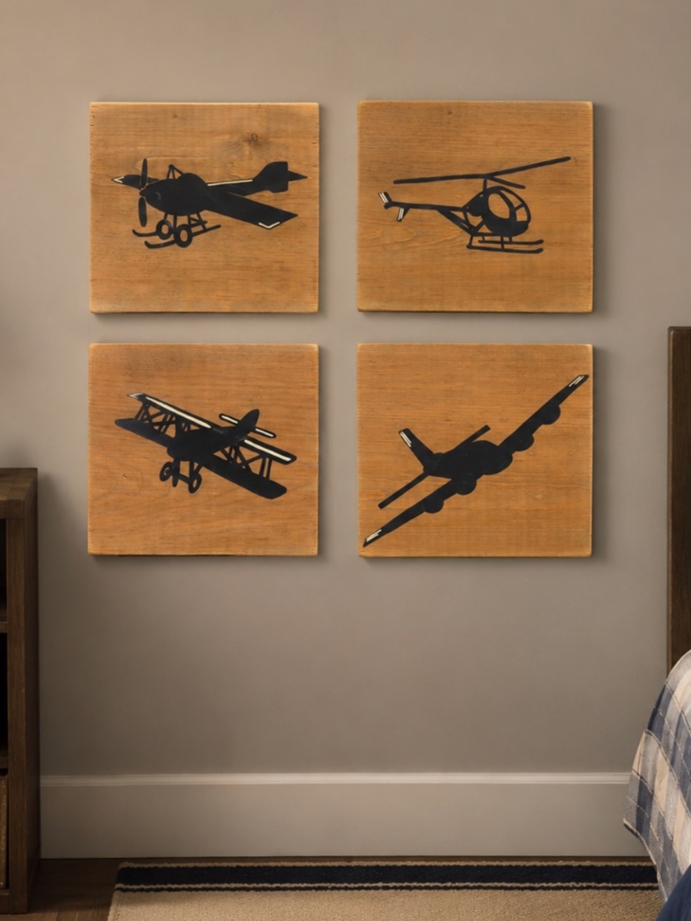 Set of 4 Wooden Aviation Wall Signs